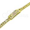 Oro Laminado Fancy Bracelet, Gold Filled Style San Judas and Pave Figaro Design, Polished, Tricolor, 03.351.0162.2.08 (07 MM Thickness, 8 Inches Length)