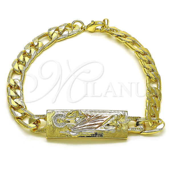 Gold Filled Bracelet — Fancy Bracelet San Judas and Pave Figaro Design — main product view — SKU 151078 | Oro Laminado brazalete — elegante Bracelet San Judas and Pave Figaro diseño — SKU 151078