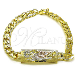 Gold Filled Bracelet — Fancy Bracelet San Judas and Pave Figaro Design — main product view — SKU 151078 | Oro Laminado brazalete — elegante Bracelet San Judas and Pave Figaro diseño — SKU 151078