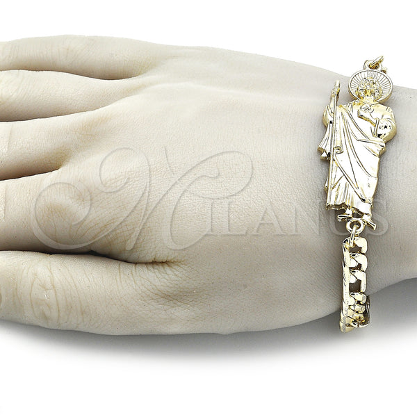 Gold Filled Bracelet — Fancy Bracelet San Judas and Pave Figaro Design — alternate product view — SKU 151079 | Oro Laminado brazalete — elegante Bracelet San Judas and Pave Figaro diseño — SKU 151079
