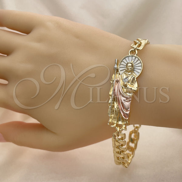Gold Filled Bracelet — Fancy Bracelet San Judas and Pave Figaro Design — main product view — SKU 151081 | Oro Laminado brazalete — elegante Bracelet San Judas and Pave Figaro diseño — SKU 151081