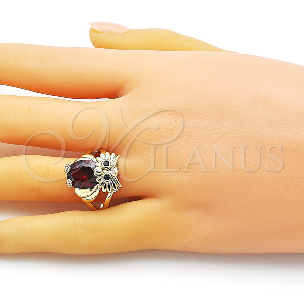 Gold Filled Ring — Multi Stone Ring Owl Design with Garnet and — main product view — SKU 151085 | Oro Laminado anillo — Multi Stone Ring Owl diseño with Garnet and — SKU 151085