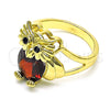 Oro Laminado Multi Stone Ring, Gold Filled Style Owl Design, with Garnet and Black Cubic Zirconia, Polished, Golden Finish, 01.380.0016.1.09 (Size 9)