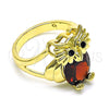 Oro Laminado Multi Stone Ring, Gold Filled Style Owl Design, with Garnet and Black Cubic Zirconia, Polished, Golden Finish, 01.380.0016.1.09 (Size 9)