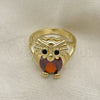 Oro Laminado Multi Stone Ring, Gold Filled Style Owl Design, with Garnet and Black Cubic Zirconia, Polished, Golden Finish, 01.380.0016.1.09 (Size 9)