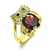 Oro Laminado Multi Stone Ring, Gold Filled Style Owl Design, with Garnet and Black Cubic Zirconia, Polished, Golden Finish, 01.380.0016.1.09 (Size 9)