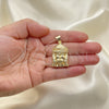 Oro Laminado Religious Pendant, Gold Filled Style Jesus Design, with White Micro Pave, Polished, Golden Finish, 05.342.0148