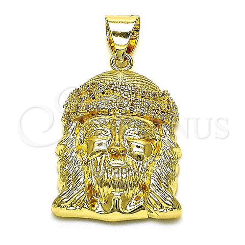 Oro Laminado Religious Pendant, Gold Filled Style Jesus Design, with White Micro Pave, Polished, Golden Finish, 05.342.0148