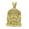 Oro Laminado Religious Pendant, Gold Filled Style Jesus Design, with White Micro Pave, Polished, Golden Finish, 05.342.0148
