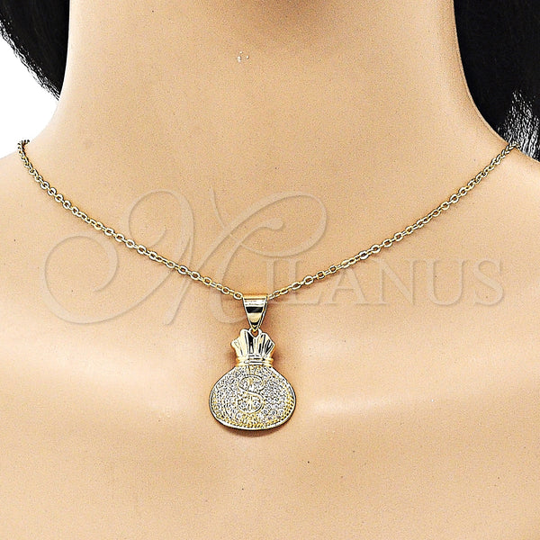 Gold Filled Pendant — Fancy Pendant Money Sign Design with White Micro — alternate product view — SKU 151096 | Oro Laminado dije — elegante Pendant Money Sign diseño with blanco Micro — SKU 151096