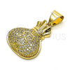 Oro Laminado Fancy Pendant, Gold Filled Style Money Sign Design, with White Micro Pave, Polished, Golden Finish, 05.342.0150