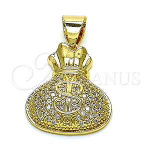 Gold Filled Pendant — Fancy Pendant Money Sign Design with White Micro — main product view — SKU 151096 | Oro Laminado dije — elegante Pendant Money Sign diseño with blanco Micro — SKU 151096