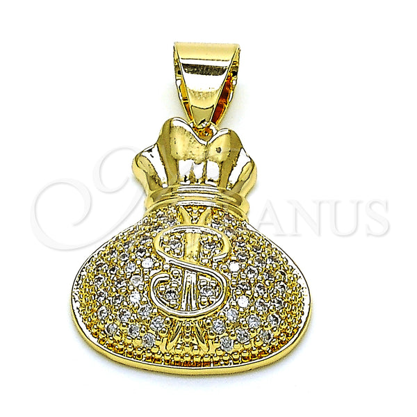 Gold Filled Pendant — Fancy Pendant Money Sign Design with White Micro — main product view — SKU 151096 | Oro Laminado dije — elegante Pendant Money Sign diseño with blanco Micro — SKU 151096