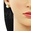 Oro Laminado Stud Earring, Gold Filled Style Infinite and Love Knot Design, with Ivory Pearl, Polished, Golden Finish, 02.342.0224