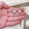 Oro Laminado Stud Earring, Gold Filled Style Infinite and Love Knot Design, with Ivory Pearl, Polished, Golden Finish, 02.342.0224