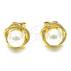 Oro Laminado Stud Earring, Gold Filled Style Infinite and Love Knot Design, with Ivory Pearl, Polished, Golden Finish, 02.342.0224