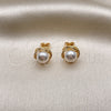 Oro Laminado Stud Earring, Gold Filled Style Infinite and Love Knot Design, with Ivory Pearl, Polished, Golden Finish, 02.342.0224
