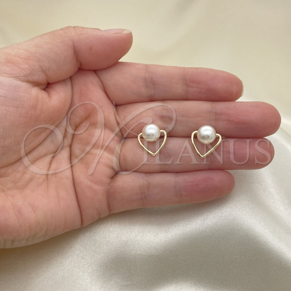 Gold Filled Ring — Stud Earring Heart Design with Ivory Pearl Polished — alternate product view — SKU 151103 | Oro Laminado anillo — Stud Earring corazón diseño with Ivory Pearl pulido — SKU 151103