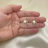 Oro Laminado Stud Earring, Gold Filled Style Heart Design, with Ivory Pearl, Polished, Golden Finish, 02.342.0226