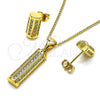 Oro Laminado Earring and Pendant Adult Set, Gold Filled Style with White Micro Pave, Polished, Golden Finish, 10.342.0093