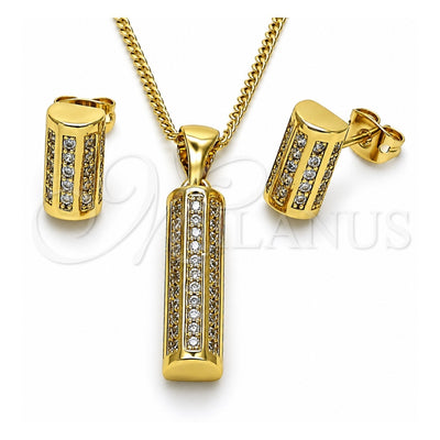 Oro Laminado Earring and Pendant Adult Set, Gold Filled Style with White Micro Pave, Polished, Golden Finish, 10.342.0093