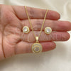 Oro Laminado Earring and Pendant Adult Set, Gold Filled Style Sun Design, with White Cubic Zirconia and White Micro Pave, Polished, Golden Finish, 10.342.0095