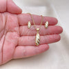 Oro Laminado Earring and Pendant Adult Set, Gold Filled Style with White Micro Pave, Polished, Golden Finish, 10.342.0099