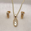Oro Laminado Earring and Pendant Adult Set, Gold Filled Style with White Micro Pave, Polished, Golden Finish, 10.342.0099