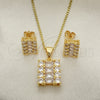 Oro Laminado Earring and Pendant Adult Set, Gold Filled Style Baguette and Cluster Design, Polished, Golden Finish, 10.342.0100