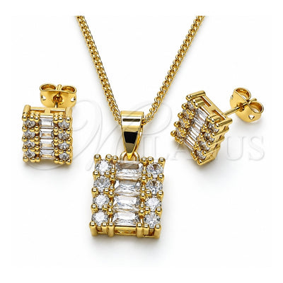 Oro Laminado Earring and Pendant Adult Set, Gold Filled Style Baguette and Cluster Design, Polished, Golden Finish, 10.342.0100