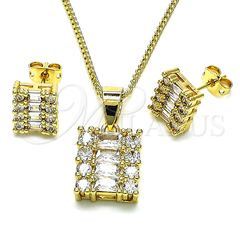 Oro Laminado Earring and Pendant Adult Set, Gold Filled Style Baguette and Cluster Design, Polished, Golden Finish, 10.342.0100