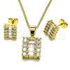 Oro Laminado Earring and Pendant Adult Set, Gold Filled Style Baguette and Cluster Design, Polished, Golden Finish, 10.342.0100
