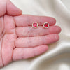 Oro Laminado Stud Earring, Gold Filled Style Cluster Design, with Ruby Cubic Zirconia and White Micro Pave, Polished, Golden Finish, 02.342.0106.3