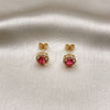 Oro Laminado Stud Earring, Gold Filled Style Cluster Design, with Ruby Cubic Zirconia and White Micro Pave, Polished, Golden Finish, 02.342.0106.3
