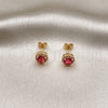 Oro Laminado Stud Earring, Gold Filled Style Cluster Design, with Ruby Cubic Zirconia and White Micro Pave, Polished, Golden Finish, 02.342.0106.3