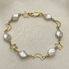 Oro Laminado Fancy Bracelet, Gold Filled Style Moon and Star Design, with Ivory Pearl, Polished, Golden Finish, 03.386.0020.07