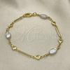 Oro Laminado Fancy Bracelet, Gold Filled Style Heart and Love Knot Design, with Ivory Pearl, Polished, Golden Finish, 03.386.0021.08