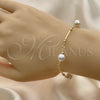 Oro Laminado Fancy Bracelet, Gold Filled Style Ball and Love Design, with Ivory Pearl, Polished, Golden Finish, 03.386.0022.07 (08 MM Thickness, 8 Inches Length)