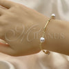 Oro Laminado Fancy Bracelet, Gold Filled Style Ball and Love Design, with Ivory Pearl, Polished, Golden Finish, 03.386.0022.07 (08 MM Thickness, 8 Inches Length)