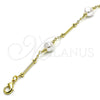 Oro Laminado Fancy Bracelet, Gold Filled Style Ball and Love Design, with Ivory Pearl, Polished, Golden Finish, 03.386.0022.07 (08 MM Thickness, 8 Inches Length)