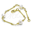 Oro Laminado Fancy Bracelet, Gold Filled Style Ball and Love Design, with Ivory Pearl, Polished, Golden Finish, 03.386.0022.07 (08 MM Thickness, 8 Inches Length)