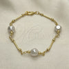 Oro Laminado Fancy Bracelet, Gold Filled Style Ball and Love Design, with Ivory Pearl, Polished, Golden Finish, 03.386.0022.07 (08 MM Thickness, 8 Inches Length)