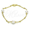Oro Laminado Fancy Bracelet, Gold Filled Style Ball and Love Design, with Ivory Pearl, Polished, Golden Finish, 03.386.0022.07 (08 MM Thickness, 8 Inches Length)