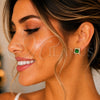 Oro Laminado Stud Earring, Gold Filled Style Cluster Design, with Green Cubic Zirconia and White Micro Pave, Polished, Golden Finish, 02.210.0477.5