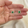 Oro Laminado Stud Earring, Gold Filled Style Cluster Design, with Green Cubic Zirconia and White Micro Pave, Polished, Golden Finish, 02.210.0477.5