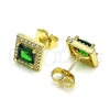 Oro Laminado Stud Earring, Gold Filled Style Cluster Design, with Green Cubic Zirconia and White Micro Pave, Polished, Golden Finish, 02.210.0477.5