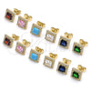 Oro Laminado Stud Earring, Gold Filled Style Cluster Design, with Green Cubic Zirconia and White Micro Pave, Polished, Golden Finish, 02.210.0477.5