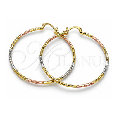 Oro Laminado Large Hoop, Gold Filled Style Diamond Cutting Finish, Tricolor, 02.168.0037.1.50