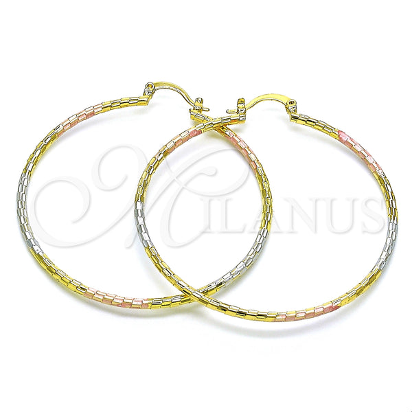 Gold Filled Hoop Earrings — Large Hoop Diamond Cutting Tricolor 02. — main product view — SKU 151162 | Oro Laminado aretes de aro — Large Hoop Diamond Cutting Tricolor 02. — SKU 151162