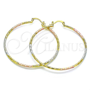 Gold Filled Hoop Earrings — Large Hoop Diamond Cutting Tricolor 02. — main product view — SKU 151162 | Oro Laminado aretes de aro — Large Hoop Diamond Cutting Tricolor 02. — SKU 151162
